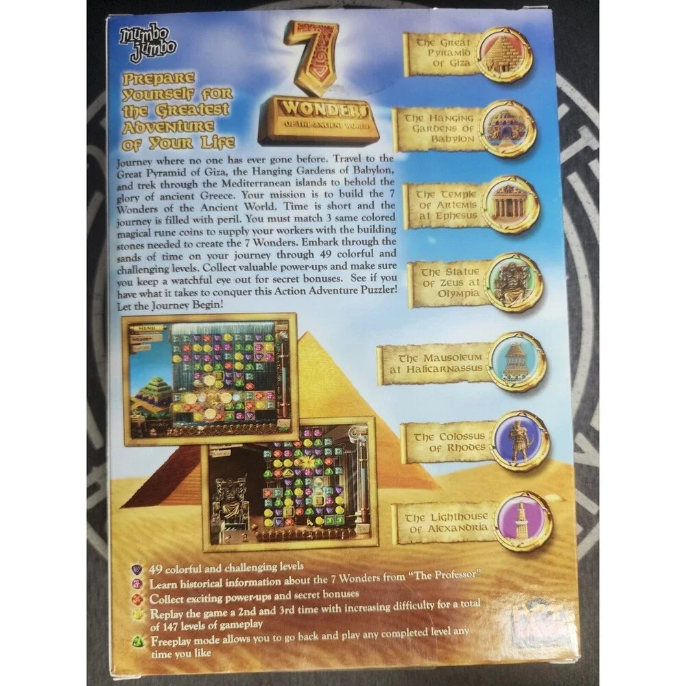 7 Wonders of the Ancient World PC CD match 3 gems symbols Egyptian puzzle game!